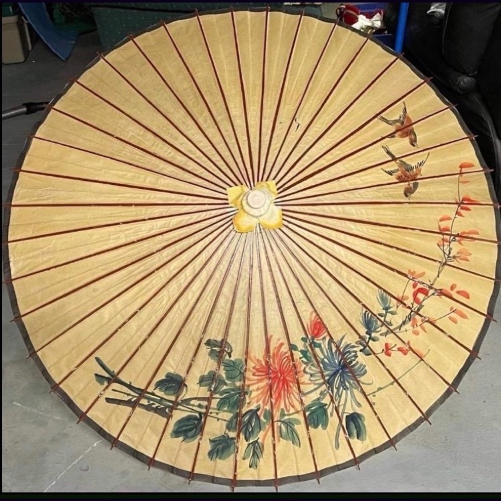 Handmade rice paper umbrella & silk tote.